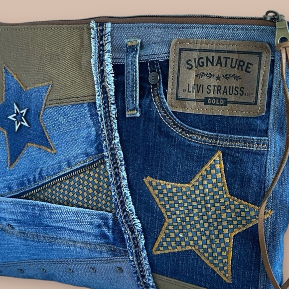 Bohemian Unique Embroidery One-of-a-Kind Denim Patchwork Clutch Wristlet bag - Picture 3 of 15